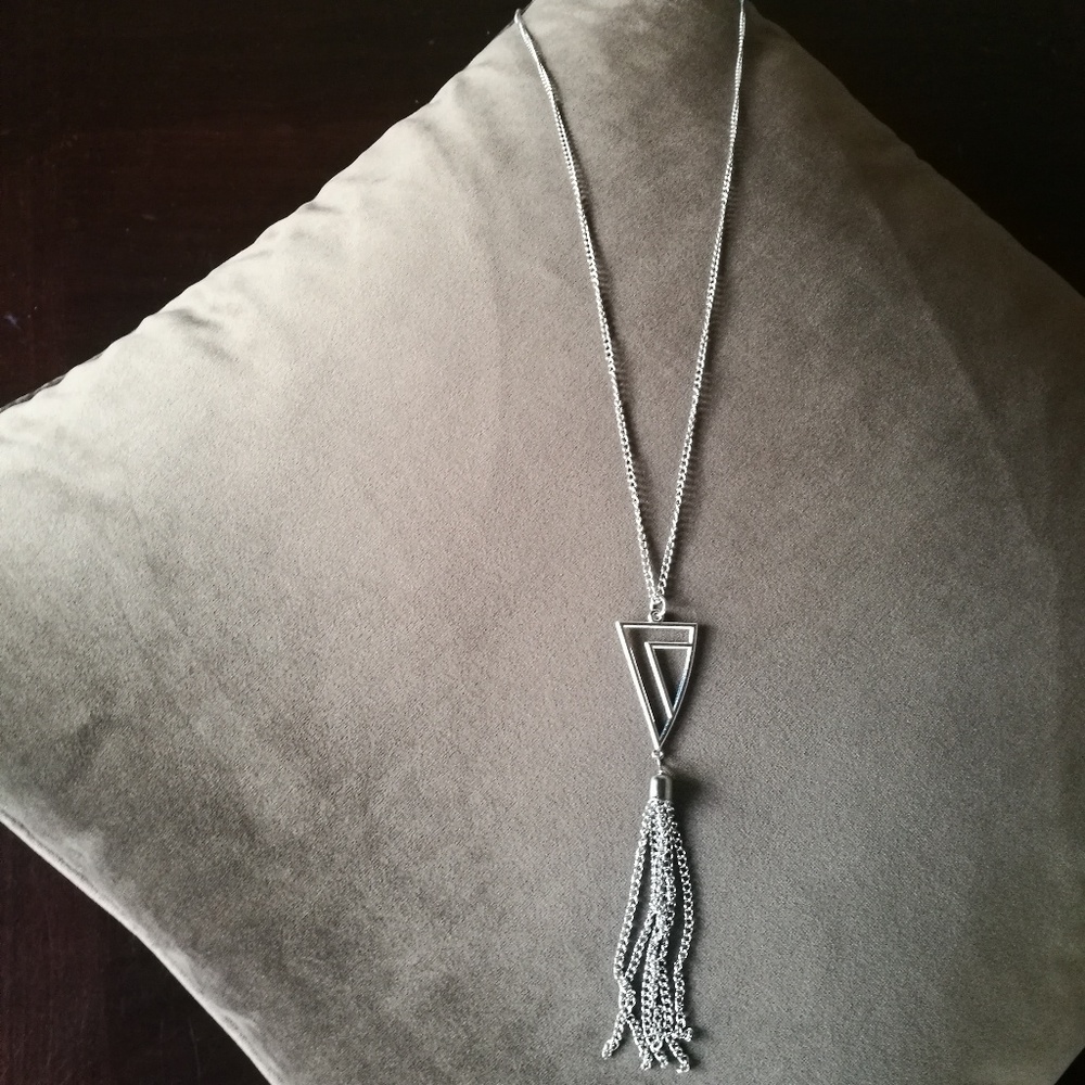 Long silver tassel necklace